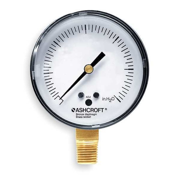 Low Pressure Gauge, 0 to 20 psi, 2 1/2 in Dial, 1/4 in NPT, Bottom Location