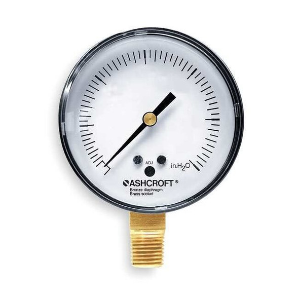 Low Pressure Gauge, 0 to 20 psi, 2 1/2 in Dial, 1/4 in NPT, Bottom Location