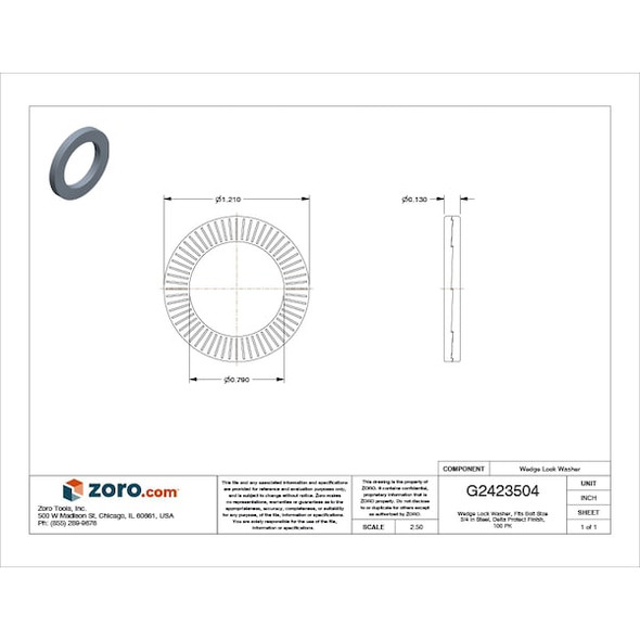 Wedge Lock Washer, For Screw Size 3/4 in Steel, Advanced Corrosion Resistance Finish, 100 PK