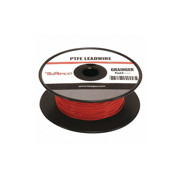 Tempco High Temp Lead Wire, PTFE, 22 AWG, Red, 100 ft LDWR-1055