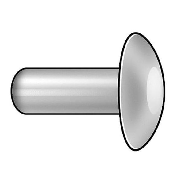 Solid Rivet, Brazier Head, 0.1875 in Dia., 0.5 in L, Aluminum Body, 100 PK