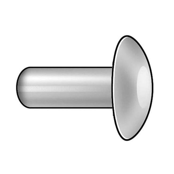 Solid Rivet, Brazier Head, 0.1875 in Dia., 0.5 in L, Aluminum Body, 100 PK