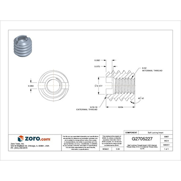 E-Z Lok Thread Insert,Stl,8-32,19/64L,Pk10 329-008-PK10