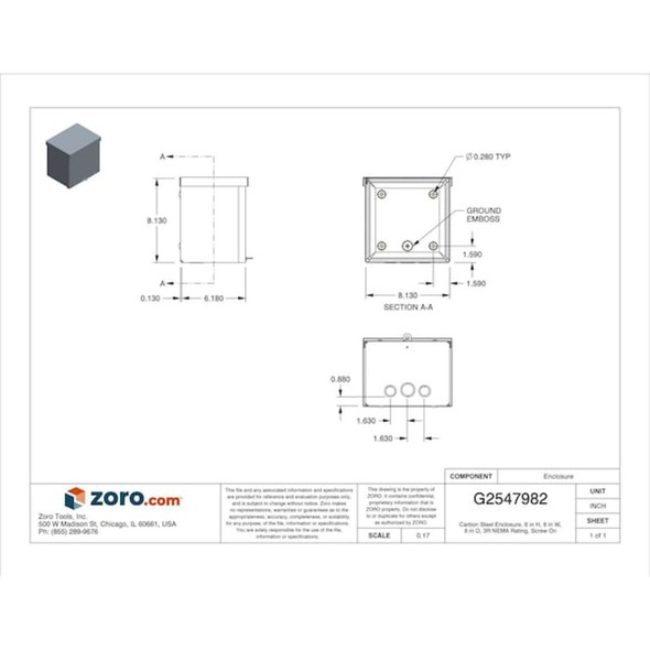 Padlockable Hasp Electrical Enclosures, 8 in H, 6 in D, 8 in W, 3R, Steel  RSC080806