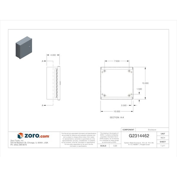 Wiegmann 1/4 Turn Latch Electrical Enclosures, 10 in H, 4 in D, 10 in W, 1, Steel N1C101004