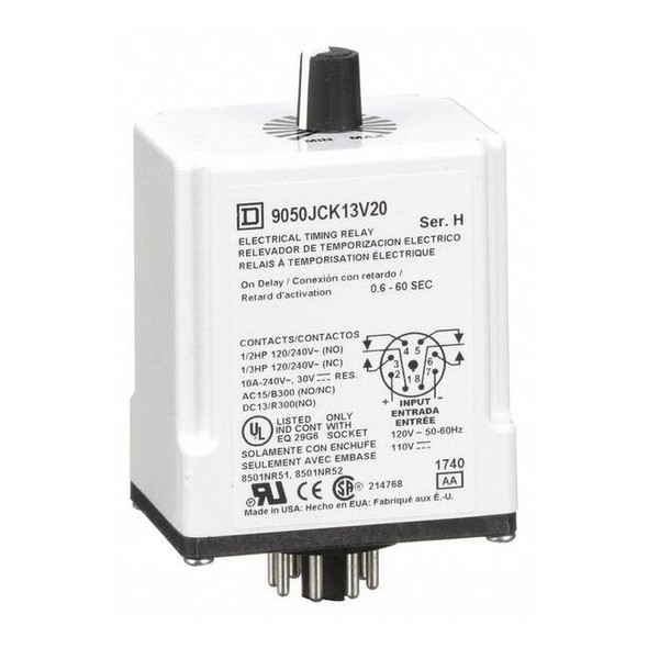 Single Function Time Delay Relay, Octal, On Delay, 1 Functions 120V DC, DPDT