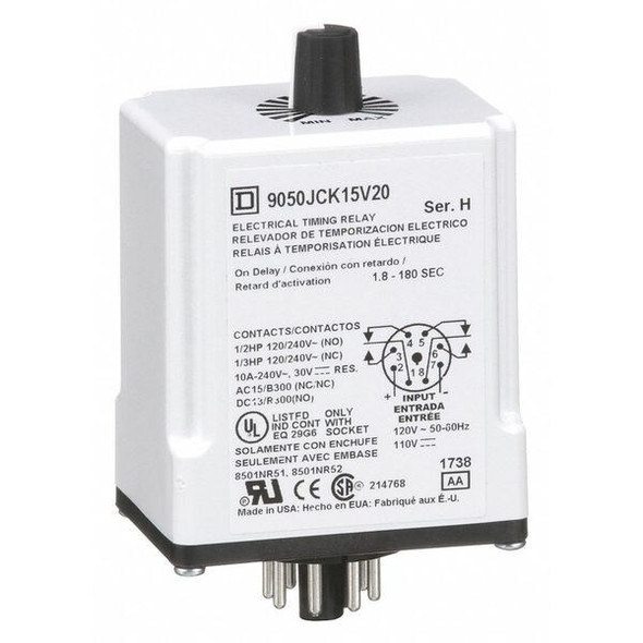 Single Function Time Delay Relay, Octal, On Delay, 1 Functions 110V AC, DPDT