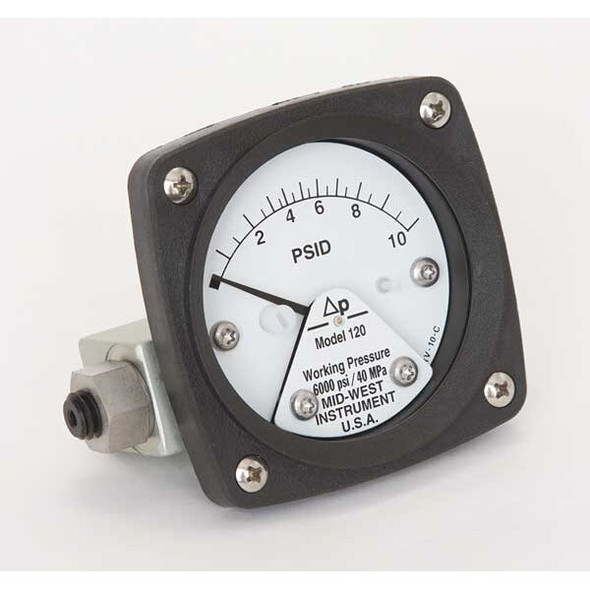 Midwest Instrument Pressure Gauge,0 to 10 psi 120-AA-00-OO-10P