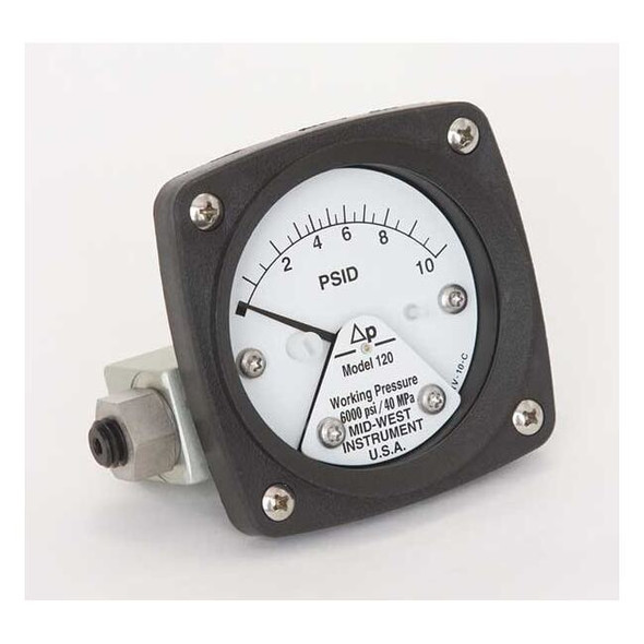 Midwest Instrument Pressure Gauge,0 to 10 psi 120-AA-00-OO-10P