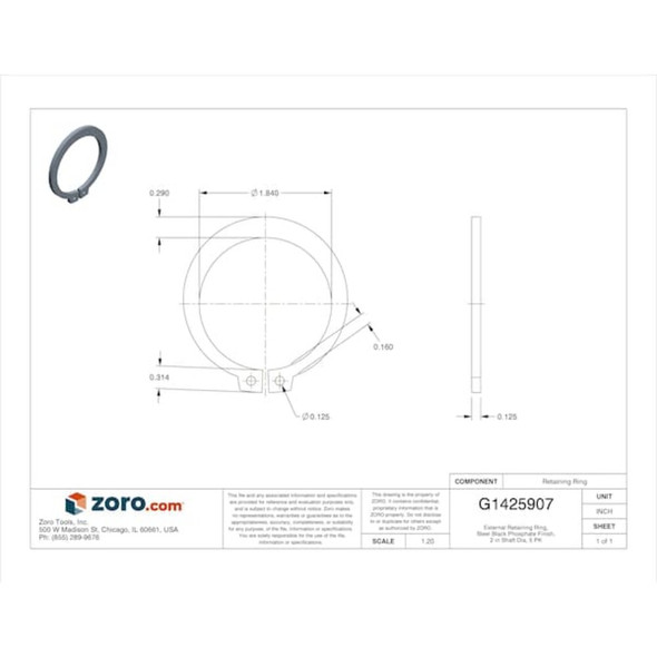 External Retaining Ring, Steel, Black Phosphate Finish, 5 PK  SHR-200ST PA