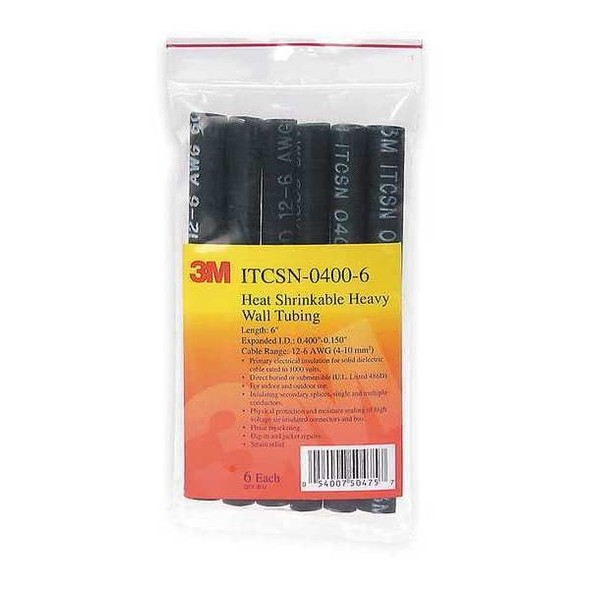 3m Shrink Tubing,4 ft,Blk,2 in ID,PK5 ITCSN-2000-48"-BLACK-5 PCS