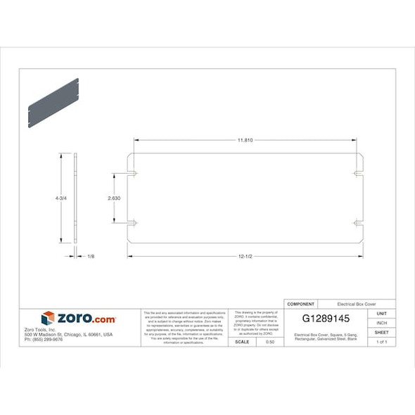 Raco Box Cover, Square Box Type, 5 Gang, Galvanized Steel, Blank Cover Type 847