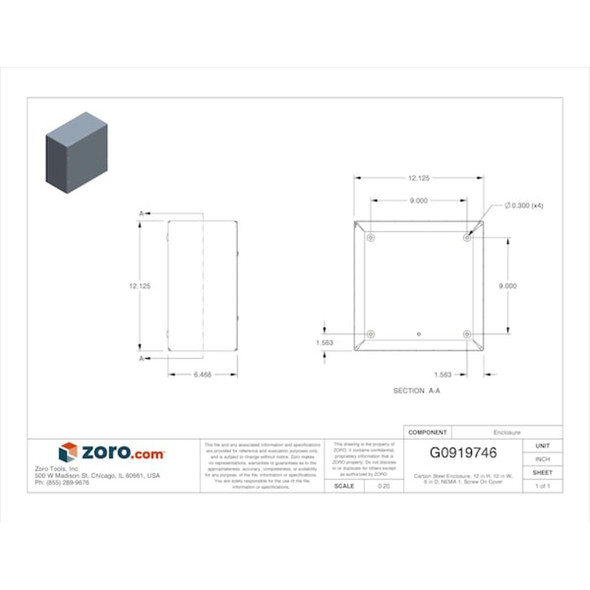 Captive Screws Electrical Enclosures, 12 in H, 6 in D, 12 in W, 1, Steel  SC121206NK