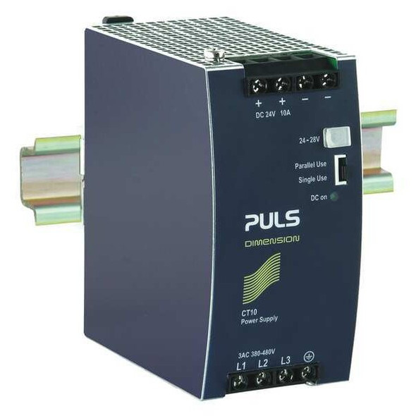Puls DC Power Supply, 380/480V AC, 24/28V DC, 240 W, 8.6 A, DIN Rail CT10.241