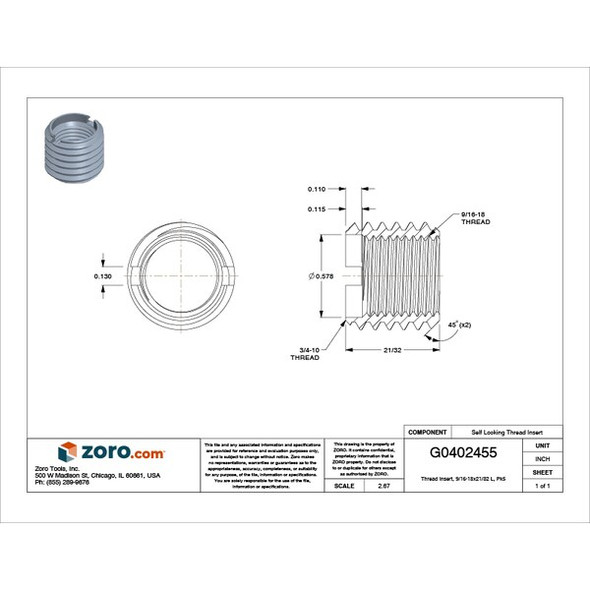 E-Z Lok Heavy Wall Self Locking Thread Insert, 9/16"-18 Int Thrd Sz, Carbon Steel, 5 PK 329-918-PK5