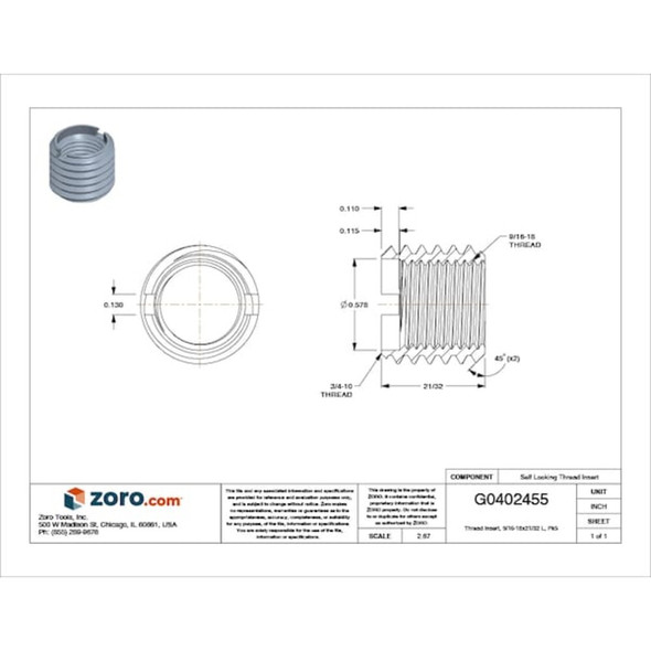 Heavy Wall Self Locking Thread Insert, 9-16"-18 Int Thrd Sz, Carbon Steel, 5 PK  329-918-PK5