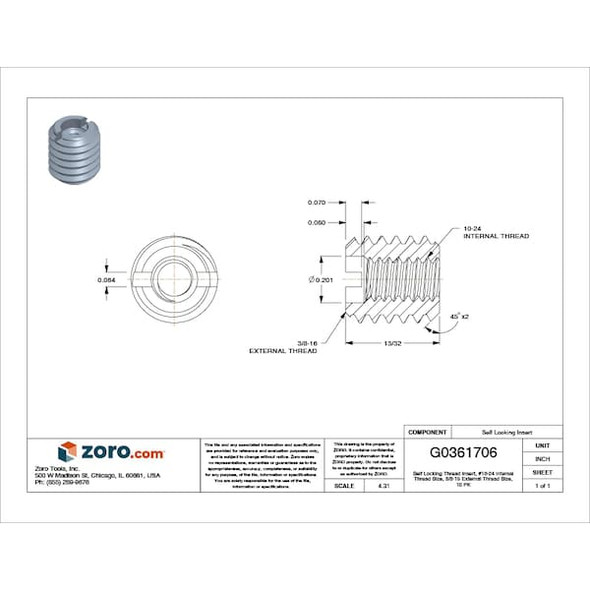E-Z Lok Thread Insert,10-24,13/32 L,Pk10 329-3-PK10