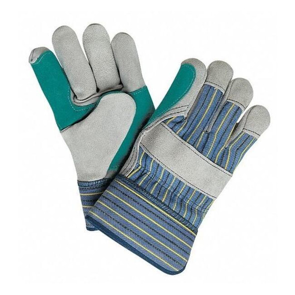 Leather Gloves, Cowhide, Safety Cuff, Wing Thumb, Full Finger, Gray, L, 12 PK