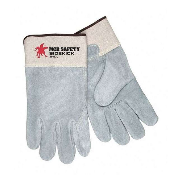 Leather Gloves, Cowhide, Safety Cuff, Wing Thumb, Full Finger, Gray, L, 12 PK