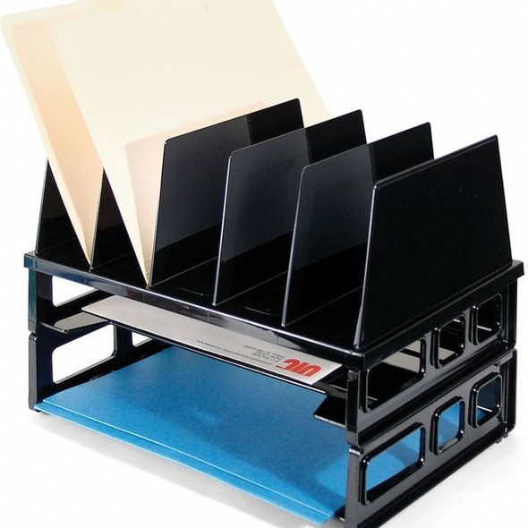 Letter Tray, Black, Plastic, 13 1/2 in W, 9 in L, 10 1/4 in H, 9.1" D, 7 Number of Compartments
