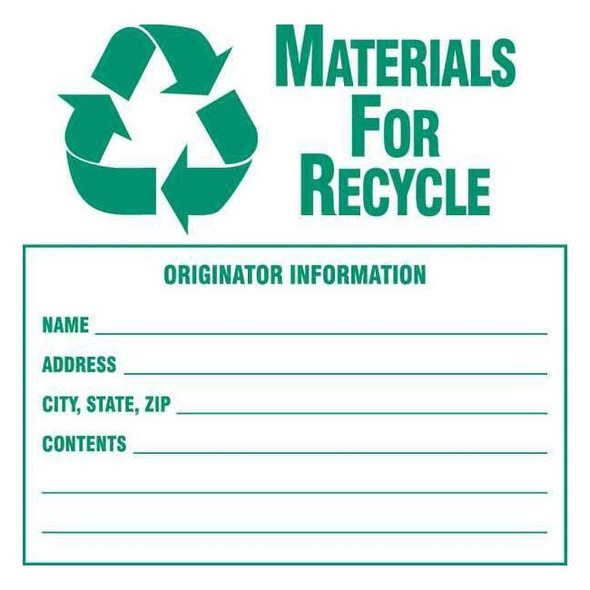 Brady Recycle Label, White, Vinyl, PK100 121062