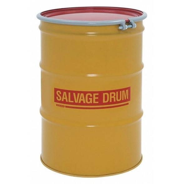 Open Head Transport Drum, Steel, 55 gal, Unlined, Yellow