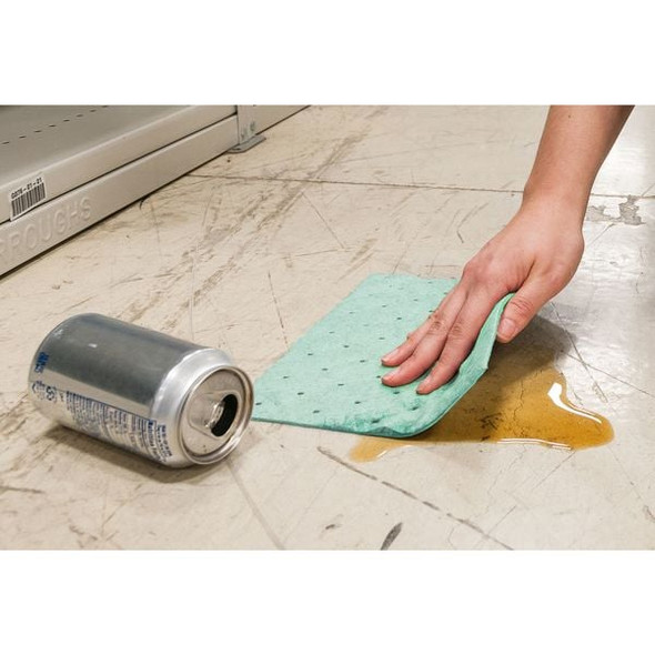 Brady Sorbent Pad, 11 gal, 7 1/2 in x 10 in, Harsh Chemicals, Green, Polypropylene SRPH200