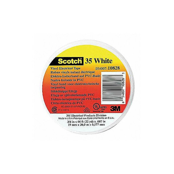 3m ElectricalTape,Wht,6-5/8ydL,1/2inW,PK100 10232