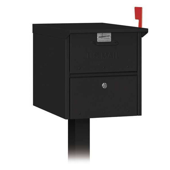 Mailbox, Black, Powder Coated, 1 Doors, Pedestal, Aluminum