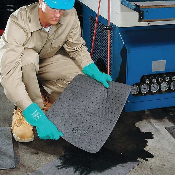 Pig Sorbent Pad, 11 gal, 15 in x 20 in, Universal, Gray, Polypropylene MAT170