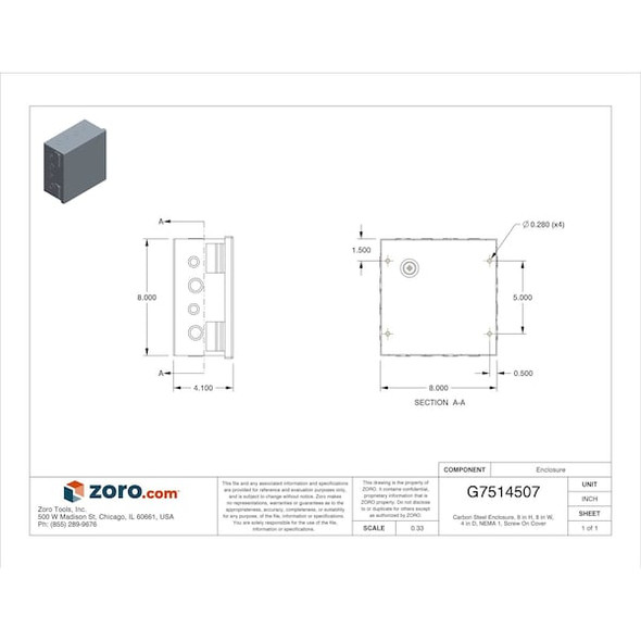 Nvent Hoffman 1/4 Turn Latch Electrical Enclosures, 8 in H, 4 in D, 8 in W, 1, Steel AHE8X8X4