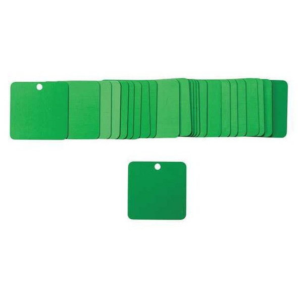 Brady Blank Tag, Aluminum, 1 1/2 in H x 1 1/2 in W, Green, Square, 25 PK 87630