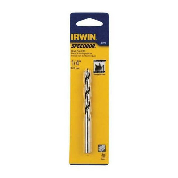 Irwin Brad Point Drill Bit,Steel,1/4"x2-9/16" 49614