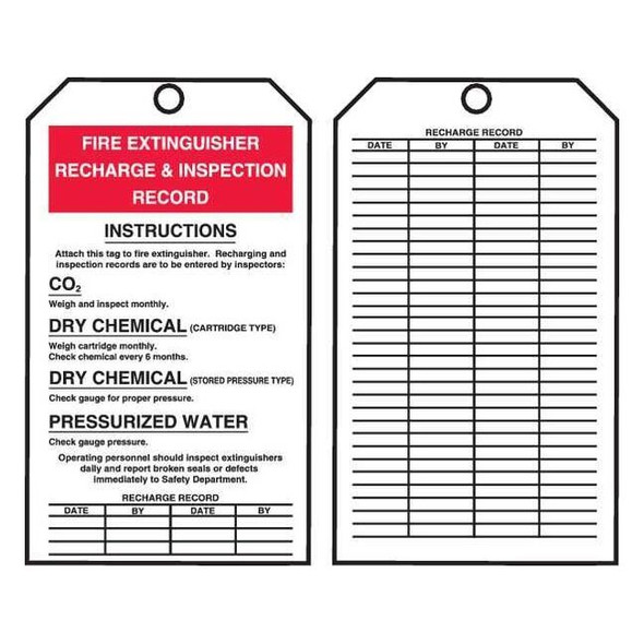 Tag, Fire Extinguisher, Cardstock, 6 1/4 in H x 3 in W, White, Rectangle, 250 PK