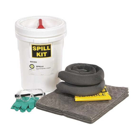 Spill Kit, 5 gal Volume Absorbed per Kit, 5 gal Capacity, Bucket, Yellow, 24