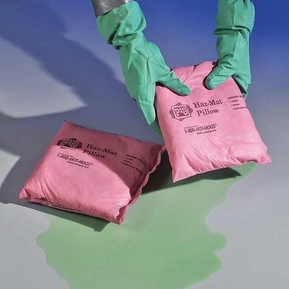 Pig Sorbent Pillow, 4 gal, 8 in x 8 in, Harsh Chemicals, Pink, 20 PK PIL302