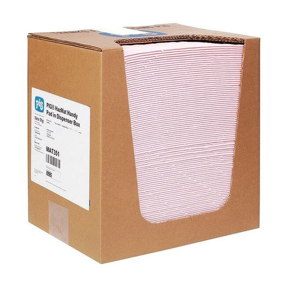 Pig Sorbent Pad, 9 gal, 10 in x 13 in, Universal, Pink, Polypropylene MAT351