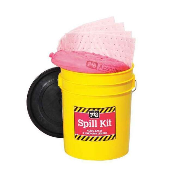 Spill Kit, 4 gal Volume Absorbed per Kit, 5 gal Capacity, Bucket, Yellow, 21