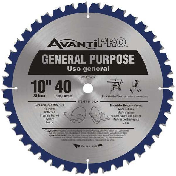 Avanti Circular Saw Blade,10 in Blade,40 Teeth P1040X