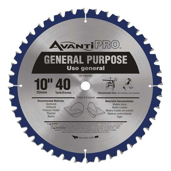 Avanti Circular Saw Blade,10 in Blade,40 Teeth P1040X