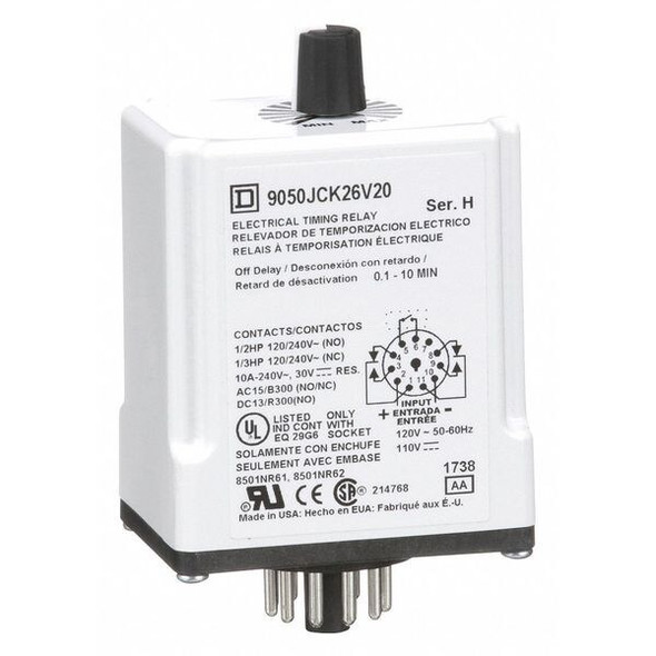 Single Function Time Delay Relay, Octal, Off Delay, 1 Functions 110V AC, DPDT