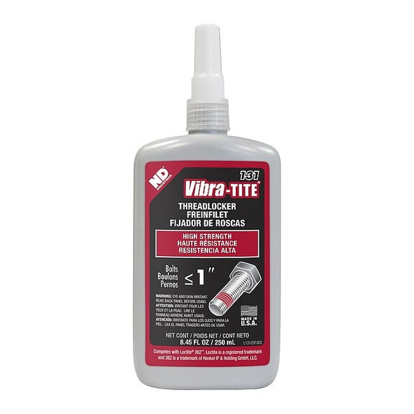 Threadlocker, VIBRA-TITE 131, Red, High Strength, Liquid, 250 mL Bottle