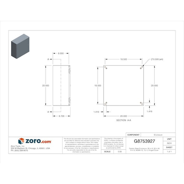 Nvent Hoffman Enclosr,Metallc,20In.H x 20In.W x 8In.D CSD20208