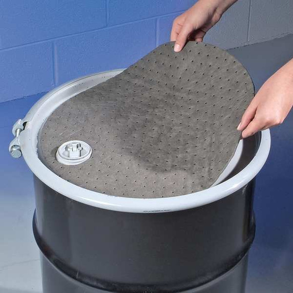 Pig Sorbent Pad, 5 gal, 18 in Dia., Universal, Gray, Polypropylene MAT237