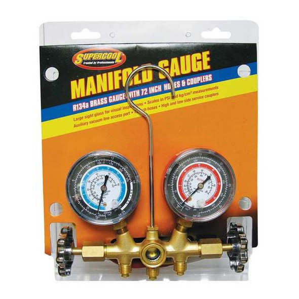 Supercool A/C Manifold Gauge,PSI and BAR,Brass 66