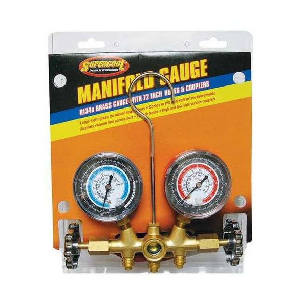 Supercool A/C Manifold Gauge,PSI and BAR,Brass 66