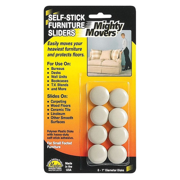 Master Caster Furniture Glides, Self-Stick, Round, 1", PK8 87002