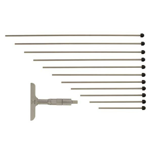 Mitutoyo Depth Micrometer,0 to 12,4" Base,12 Rods 129-150