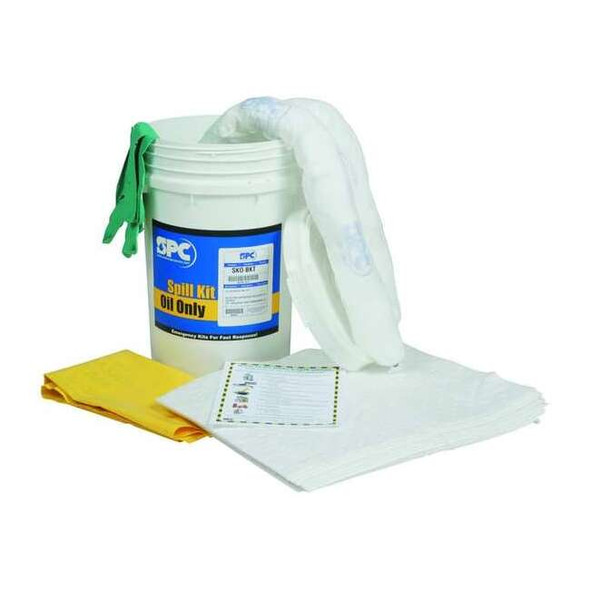 Spill Kit, 9 gal Volume Absorbed per Kit, 6 1/2 gal Capacity, Bucket, White