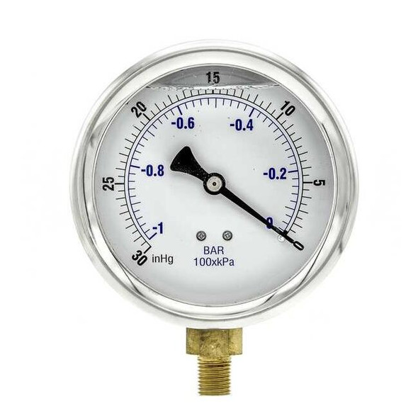 Pic Gauges Vacuum Gauge,Liquid,4In,30-0In Hg Vacuum 201L-404A